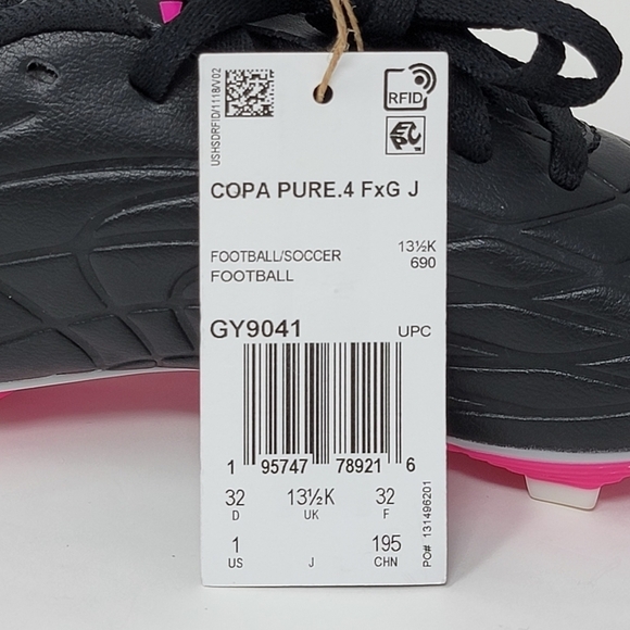 Adidas Copa Pure.4 Fg Jr GY9041 Soccer Cleats Black White Pink Youth Size 1 New - Picture 8 of 11